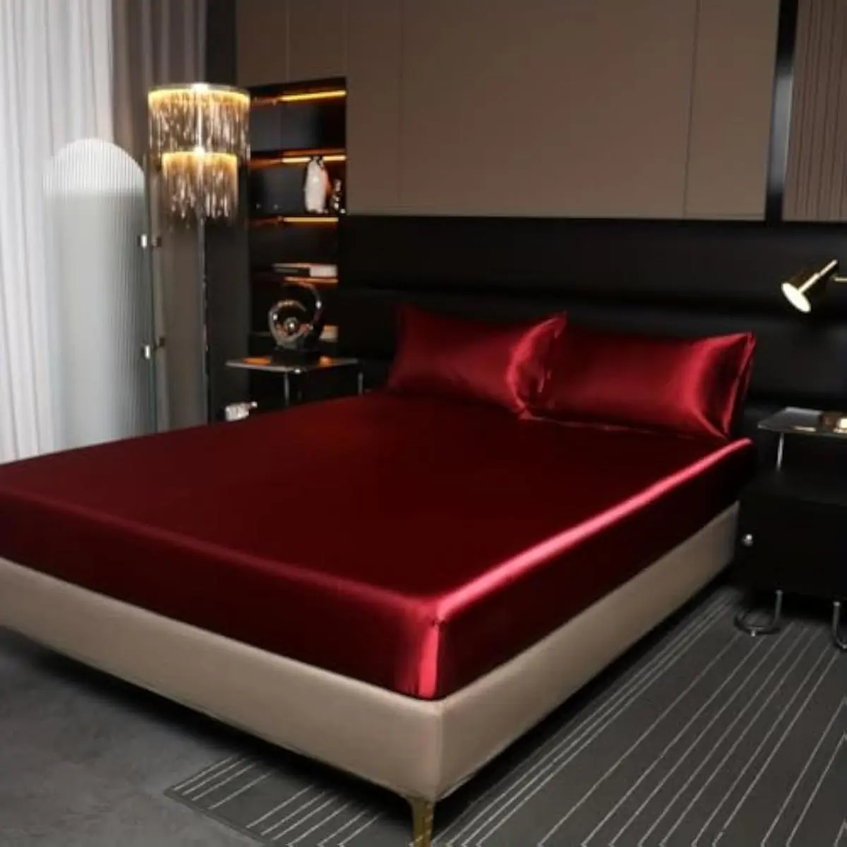 Solid Color Satin Fitted Sheet Set, Soft Comfortable Breathable Bedding Set, Cool Bedding Set for Bedroom Dormitory Hotel, Satin Bed Sheets, Silky Bedding Sheets, Silky Cooling Bedsheets