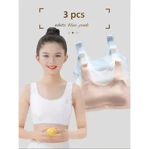 Girls Training Bras for 7-14 Year Old Girls Three Piece Seamless Bump Proof Sleeveless Crew Neck Comfortable Breathable Fixed Cup Sports Bra for Adolescent Girls Healthy Exercise