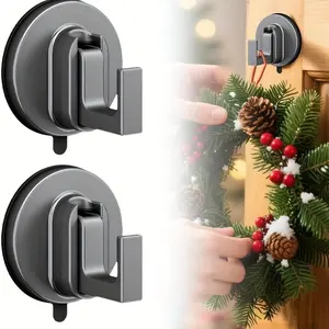 Upgrade 2pcs Suction Cup Hooks for Front Door Wreath, Shower Suction Cup Hook, No-Drill Suction Cup Hook for Bathroom Towel Rack, And Christmas Wreath Hook for Thanksgiving Decoration, Utility Hooks