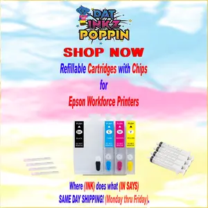 DAT Inkz Poppin Refillable Cartridges With Chips for Epson Workforce Printers T2521-T2524 High-Quality Dye Ink Sublimation Inkjet Printing