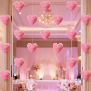 7pcs Plush Heart Design Door Hanging Decorations, Cute Princess Style Curtain, Adorable 3D Heart Wreath, Girl Room Decoration, Valentine's Day Gift