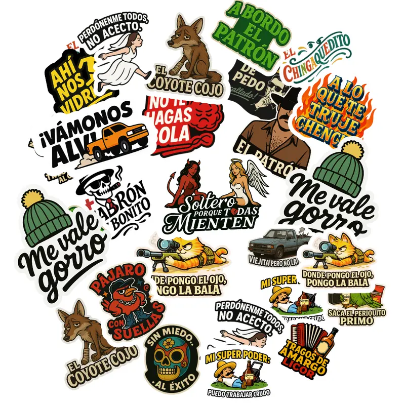 Vol. 2 Funny Spanish Phrases Mexican Parody Die-Cut 28 PACK for Laptops Car Bumpers Flat Surfaces Tool Boxes Lunch Boxes