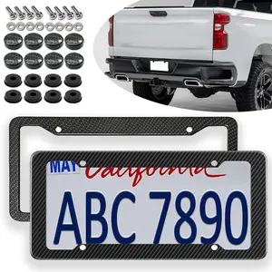 Carbon Fiber License Plate Frame,Wide Edge Front & Rear Auto Car Tag Holder Car Tag Cover with Anti Theft Screws Caps, Universal for Ford F-Series, F150 /Chevrolet Silverado 1500, Colorado/Ram 1500 Pick Up/GMC Sierra/Toyota Tundra and etc