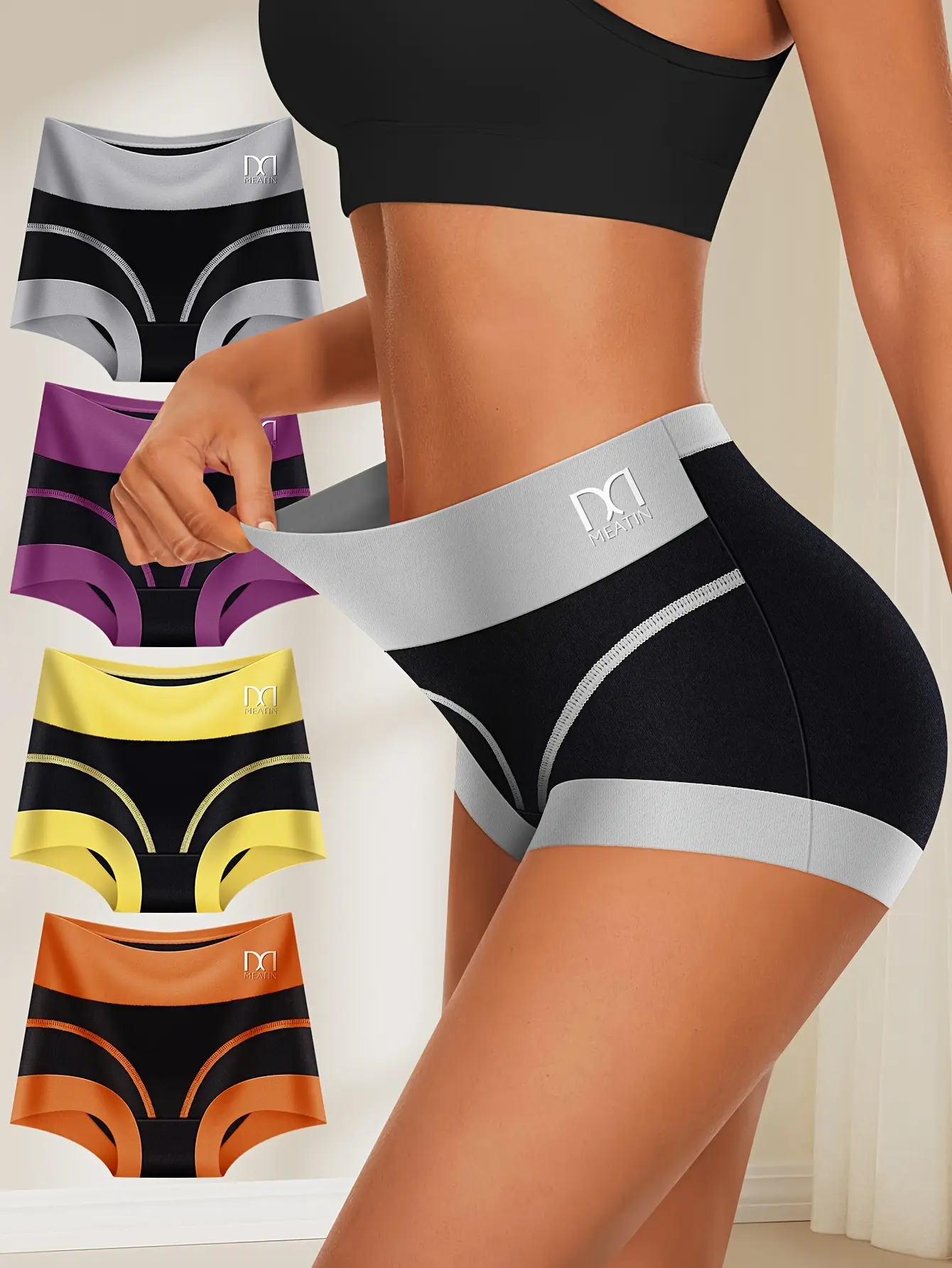 Women's 4PCS High-Waisted Seamless Boyshorts & Boxers Set - Soft, Stretchy, Breathable Athletic Fabric, Colorblock Anti-Chafing Activewear Sportswear Safety Shorts for Gym, Everyday Wear