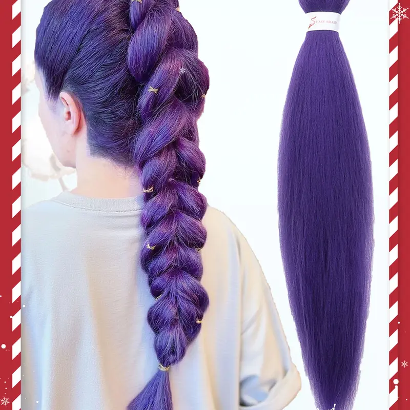 Kpop 20 Inch Purple Pre-Stretched Braiding Hair - Itch-Free Heat Friendly Synthetic Hair for Hot Water Set Passion Twist & Knotless Braids, Knotless Hair Extension, Yaki Texture for Natural Look, Synthetic Braided Hair (1 Pack)