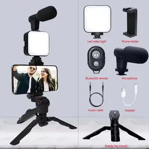 5-in-1 Vlogging Kit with Tripod LED Light Microphone & Phone Mount for Smartphones Cameras Tablets Beginner Video Blog Kit for Vehicle Use Organizer