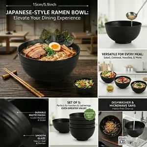 5-Piece Dinnerware Set, Durable Kitchen Bowls, Microwave & Dishwasher Safe, Reusable Salad Bowls, Stackable Design, Perfect for Holidays