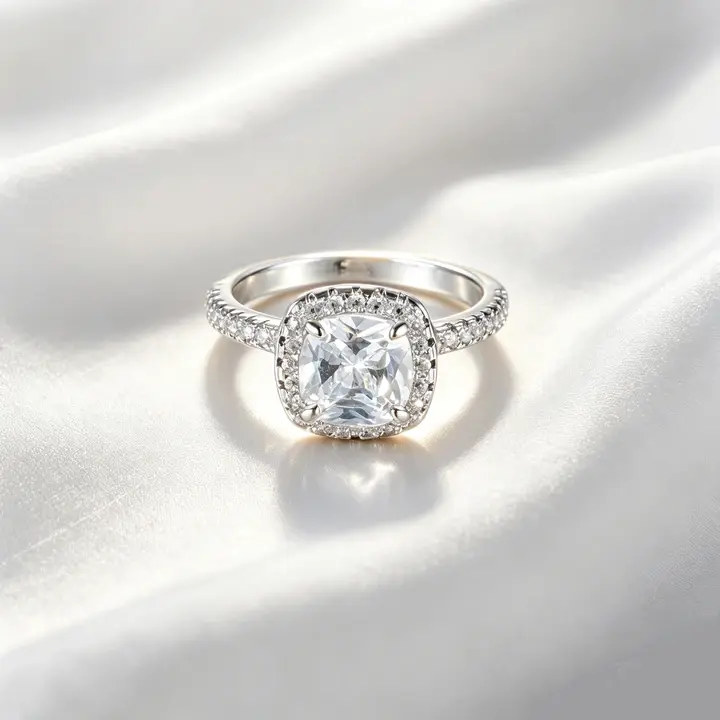 Women's Princess Cut Halo Costume Ring - Shiny Eternity Pave Band, Vintage Promise Design, Ideal Gift for Wedding, Anniversary