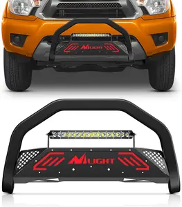 Nilight Bull Bar with Light Bar&License Plate Hole Compatible with Toyota Tacoma 2005-2015 Truck Brush Guard, Front Bumper Push Bar w/Grille Skid Plate Light Mount
