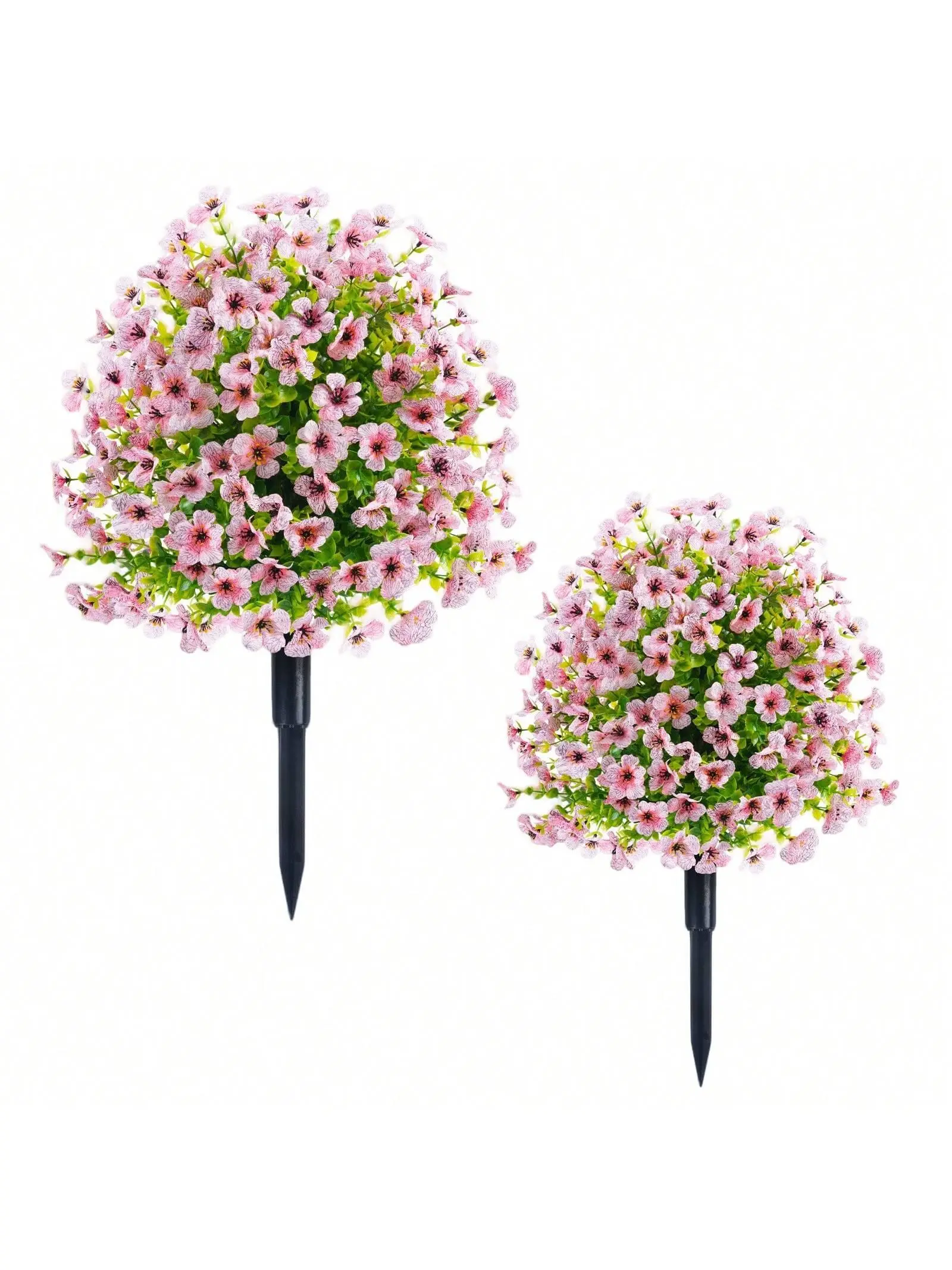 Gaomon 2-Piece Faux Violet Floral Outdoor Decor Set, UV-Resistant Topiary Balls with Ground Spikes, Boxwood Eucalyptus Shrubs & Lifelike Plant Brushes for Porch Garden Decoration