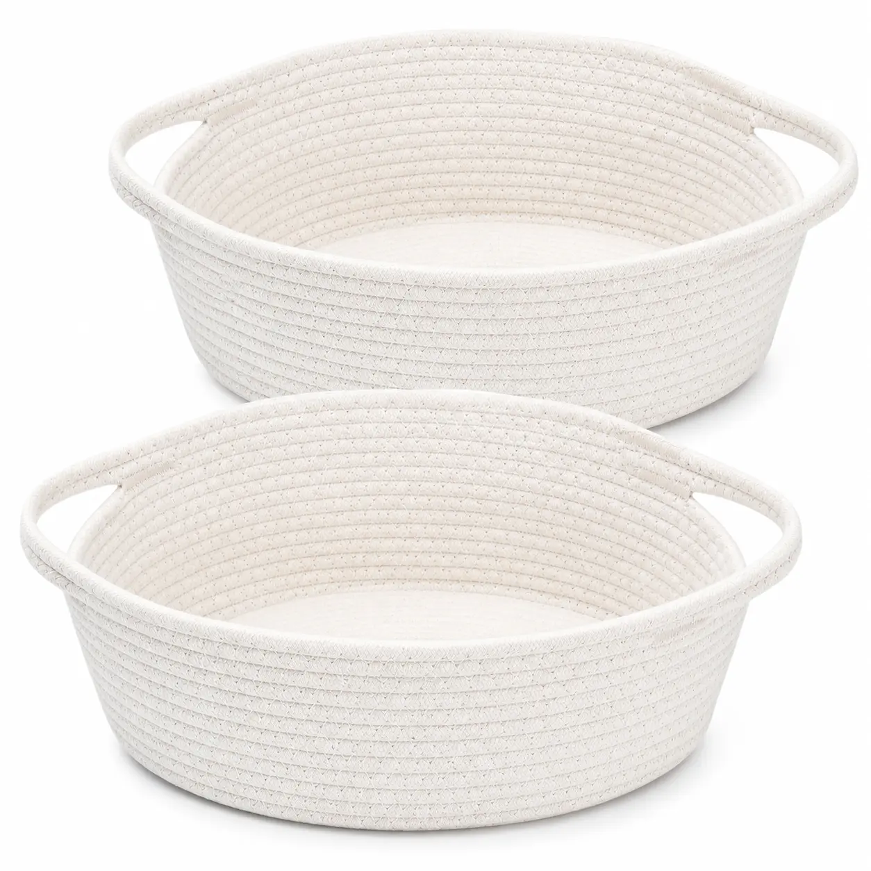 2-Pack Small Woven Gift Baskets with Gift Bags & Ribbons, 12 x 8 x 5 Inch Cotton Rope Storage Baskets with Handles for Baby Shower, Nursery & Gifts, White