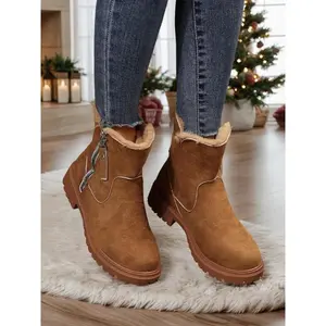 ��Size Runs Small�� Women's Fashion Leopard Print Zipper Fly Snow Boots, Casual Warm Thick Sole Plush Ankle Boots for Fall & Winter, Female All-match Trendy Shoes for Daily Wear