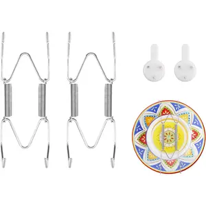 2 Pack Plate Hangers for Wall, Suitable for 4-5 inch Art Plate, Stainless Steel Invisible Heavy-Duty Wire Plate Holder with Wall Hooks, Display Hanger for Decorative Plates/Dishes/Platters(Silver)