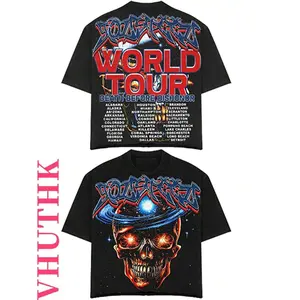 (Gold promotion)VHUTHK Double Sided Printing (220 Pure Cotton T-Shirt) 'WORLD TOUR' Letter And Portrait Printing For Men's Summer Round Neck Short Sleeved Casual Pure Cotton Printing