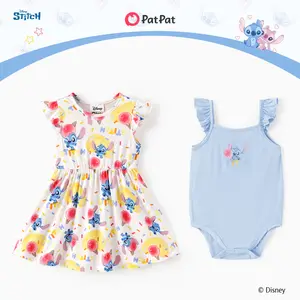Disney Stitch Baby Girls' 2-Pack Outfit Set - Ruffle Sleeve Dress & Sleeveless Bodysuit, Soft Comfortable Fabric, Summer Clothes for Infant & Toddler, Playful Character Graphics
