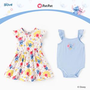Disney Stitch Baby Girls' 2-Pack Outfit Set - Ruffle Sleeve Dress & Sleeveless Bodysuit, Soft Comfortable Fabric, Summer Clothes for Infant & Toddler, Playful Character Graphics