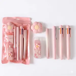 7pcs Kawaii Pink Stationery Set, Aesthetic School Supplies Kit for Girls, Includes Pens, Highlighter, Correction Tape & Utility Knife, Cute Office Desk Accessories, Perfect Back to School Gift，mini gifts for coworkers，bulk gift items