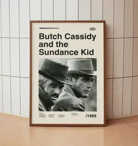 Butch Cassidy and the Sundance Kid Wall Art Print  - Paul Newman Robert Redford - Midcentury Vintage Minimalist  Movie Poster