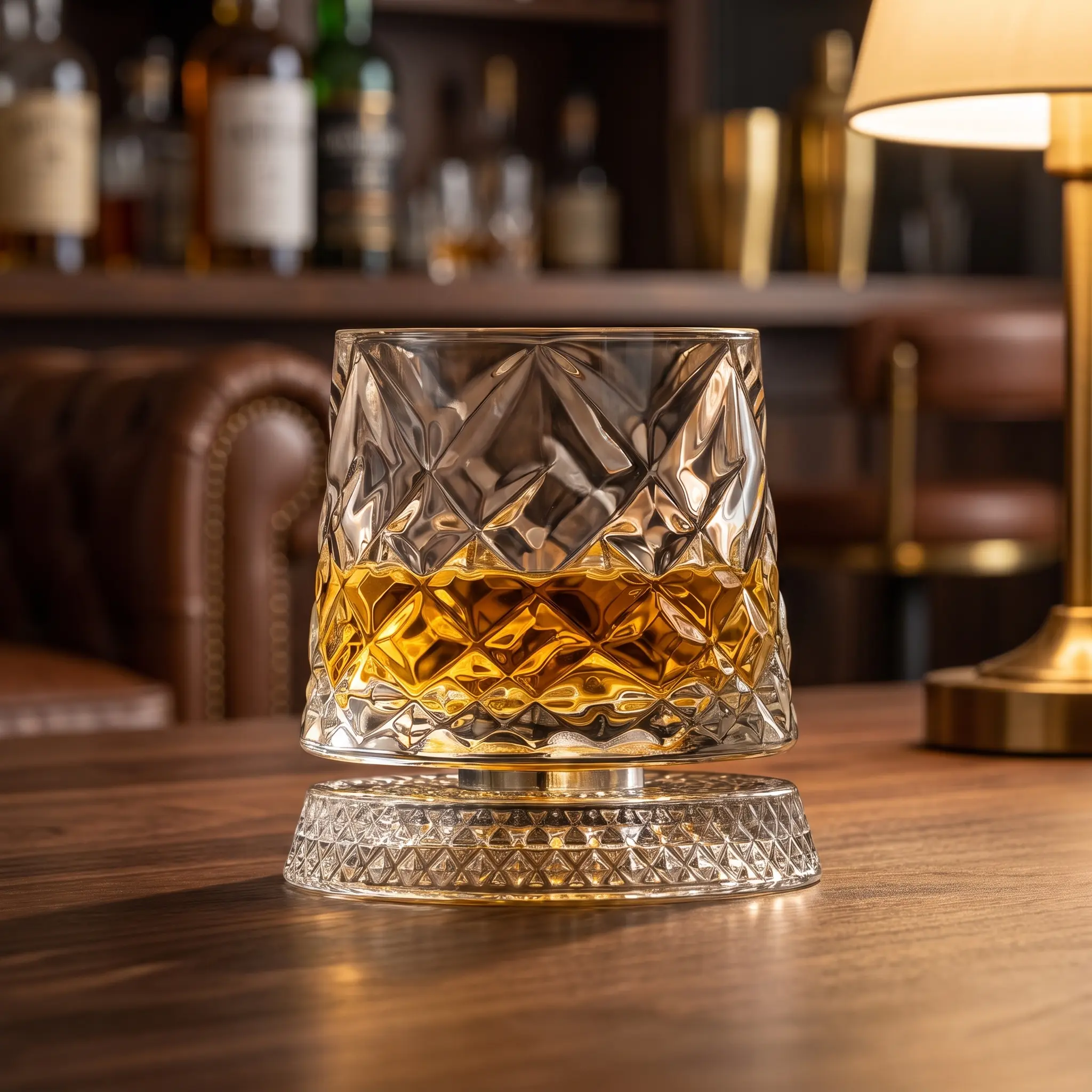 360° Rotating Crystal Whiskey Glassware Drinkware - Weighted Anti-Slip Base, Aroma-Enhancing Luxury Bar Tumbler, Smooth Sipping Bar Utensil, Gift Idea for Whiskey Lovers, Drinkware Tumbler