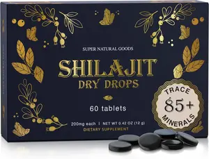 Super Natural Goods Shilajit Dry Drops - 60 Tablets, 85+ Trace Minerals, Fulvic Acid, High Potency, Easy to Take, for Men & Women, Natural Energy Metabolism Support Dietary Supplement