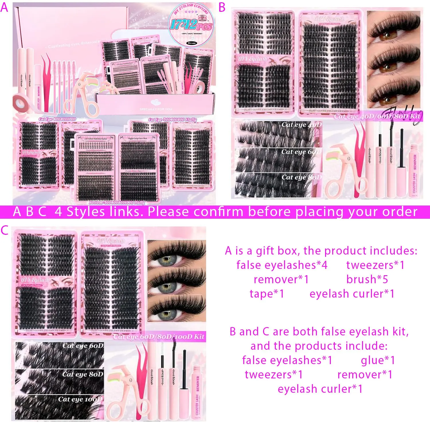1742pcs D Curl 11 Styles Individual False Eyelashes, Mix8-16mm/10-16mm Mega Volume individual Lashes Soft & Comfortable False Eyelashes Set, Eyelash Extension, Comes with Bond&Seal, Lash Remover, Lash Brush, Lash curler, Lash Tape, DIY Lash Extension