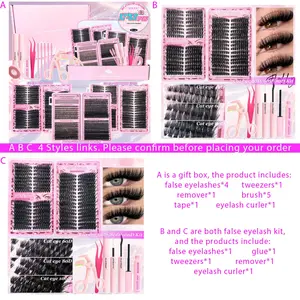 1742pcs D Curl 11 Styles Individual False Eyelashes, Mix8-16mm/10-16mm Mega Volume individual Lashes Soft & Comfortable False Eyelashes Set, Eyelash Extension, Comes with Bond&Seal, Lash Remover, Lash Brush, Lash curler, Lash Tape