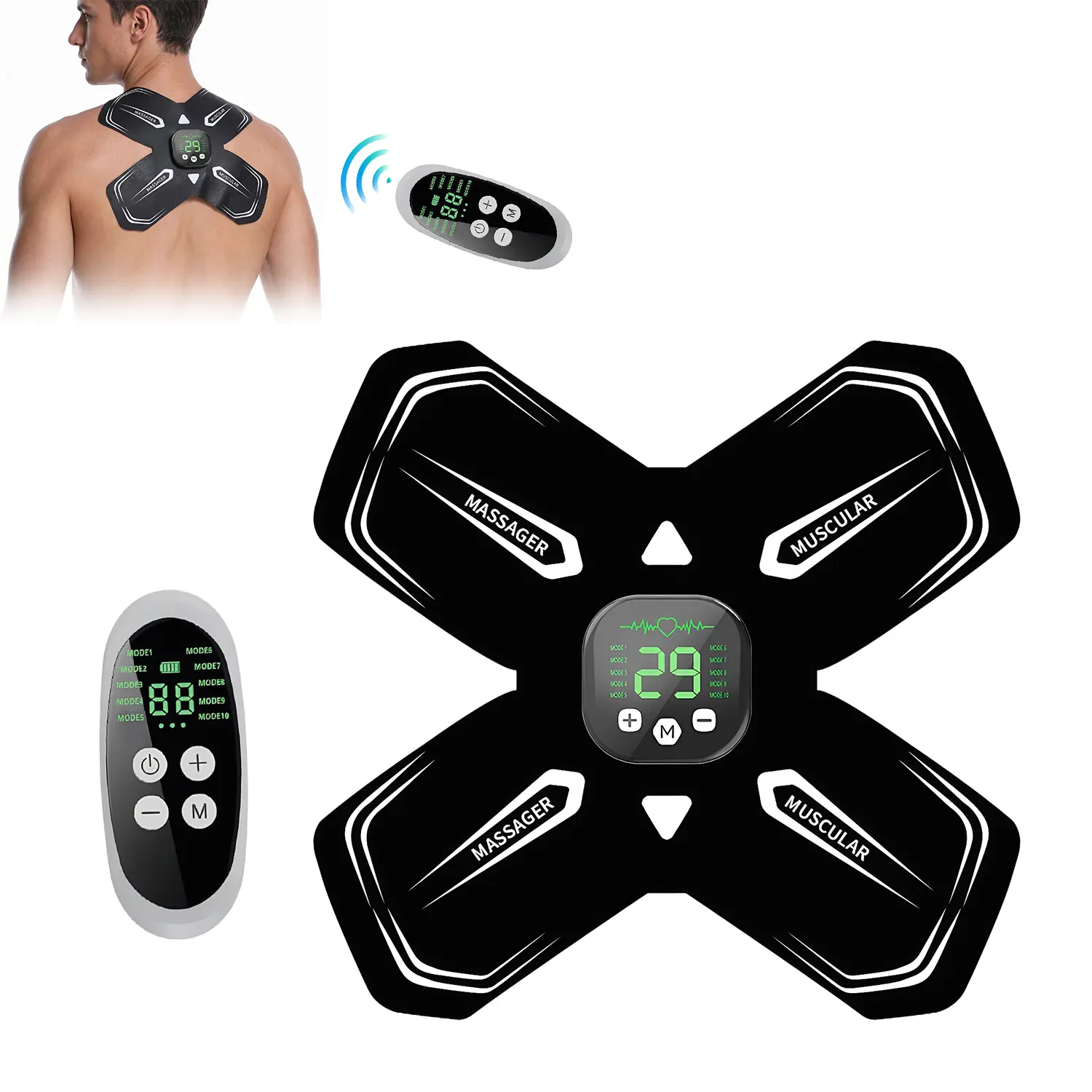 Wireless Muscle Stimulator with Remote Control, 10 Modes & 29 Intensity Levels, USB Rechargeable Portable Muscle Training Device for Fitness, Sports & Workout