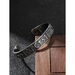 Vintage Nordic Viking Odin Rune Open Cuff Bracelet Fashionable Bangle Stylish Casual Norwegian Style Accessories for Unisex Perfect for Gifts
