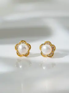 Sakura Pearl Earrings 7-8mm Flat Round Design, No Core Freshwater Pearls, Perfect for Women Jewelry Collection