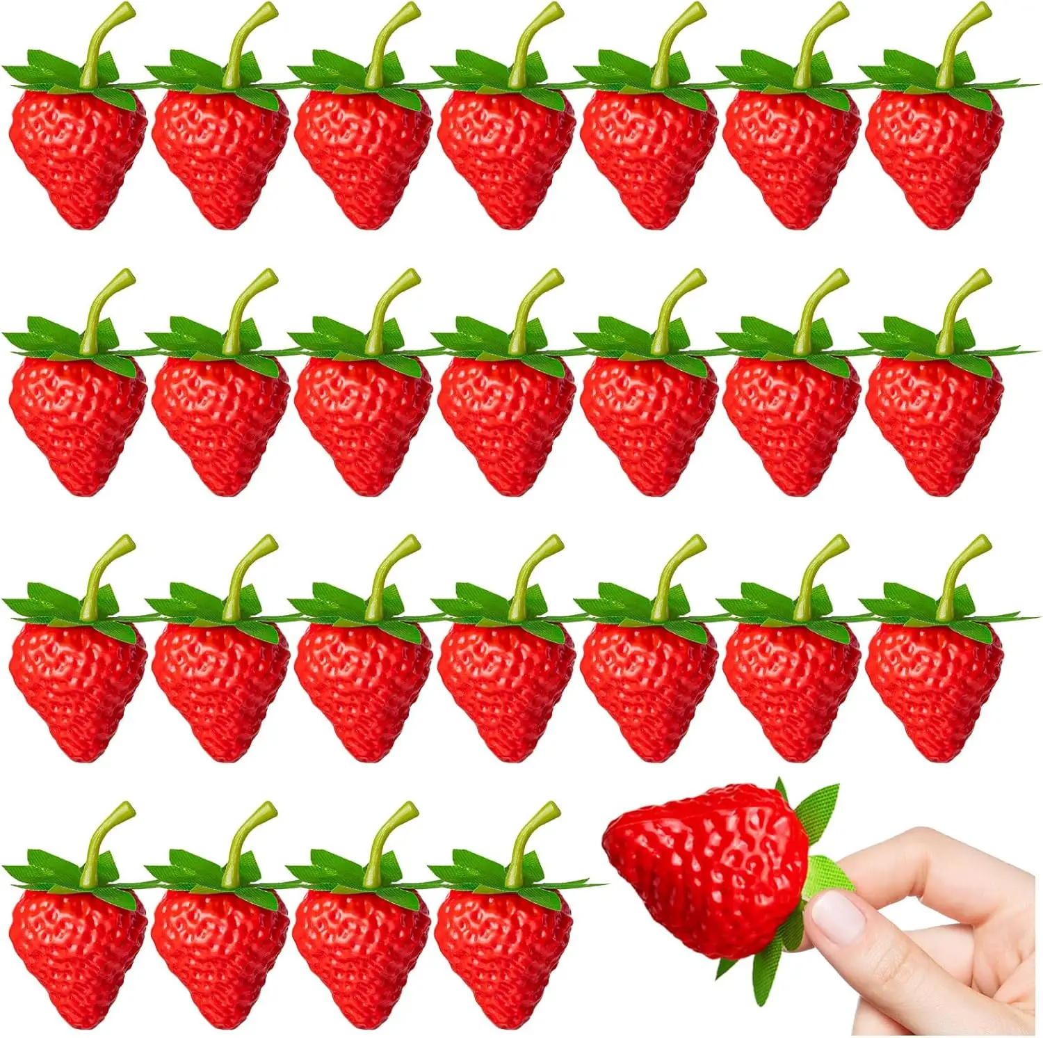 25Pcs Fake Strawberry, Artificial Lifelike Strawberries Plastic Strawberries Red Strawberry for Home Kitchen Party Decor Photography Prop