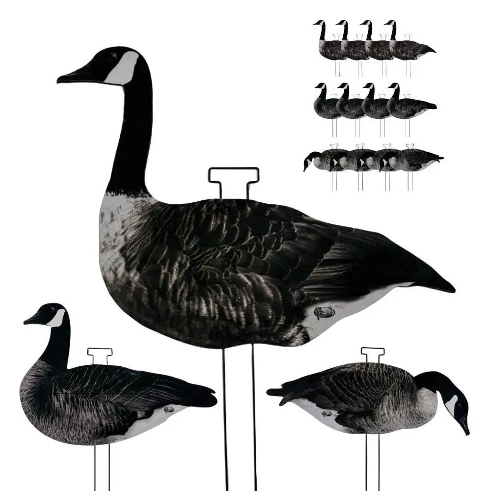 HuntEmUp Canada Goose Silhouette Decoys | Matte & Pro-Flock Options | 12-Pack Goose Hunting Decoys with Heavy-Duty Steel Stakes