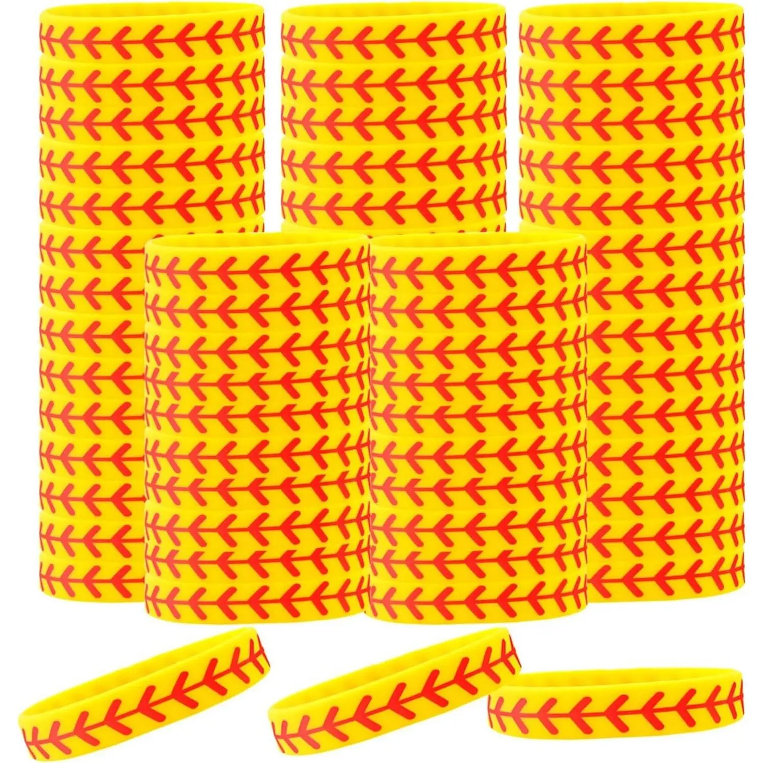 50pcs Silicone Baseball Wristbands Yellow Motivational Sport Ball Bracelets Rubber Elastic Wrist Bands Baseball Softball Fans Gift for Events Team Player Sports Theme Party Supplies
