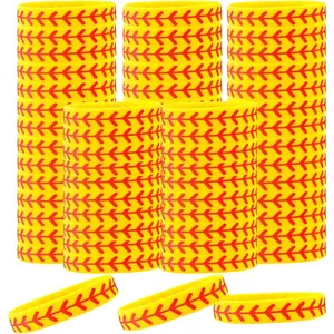 50pcs Silicone Baseball Wristbands Yellow Motivational Sport Ball Bracelets Rubber Elastic Wrist Bands Baseball Softball Fans Gift for Events Team Player Sports Theme Party Supplies