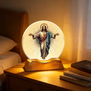 2D Flat Crystal Glass LED Night Light, Multi-Color Touchable Color Changing, Jesus Religious Pattern, USB Powered, Christmas Decorations
