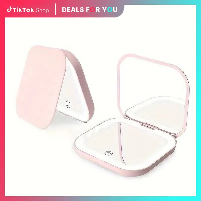 Portable LED travel magnifying makeup mirror with high-def magnifying lens, 1 pack rechargeable lighted compact touch-up mirror, ideal Christmas gift.Bright LED fill lights for on-the-go makeup, clear and bright mirror surface