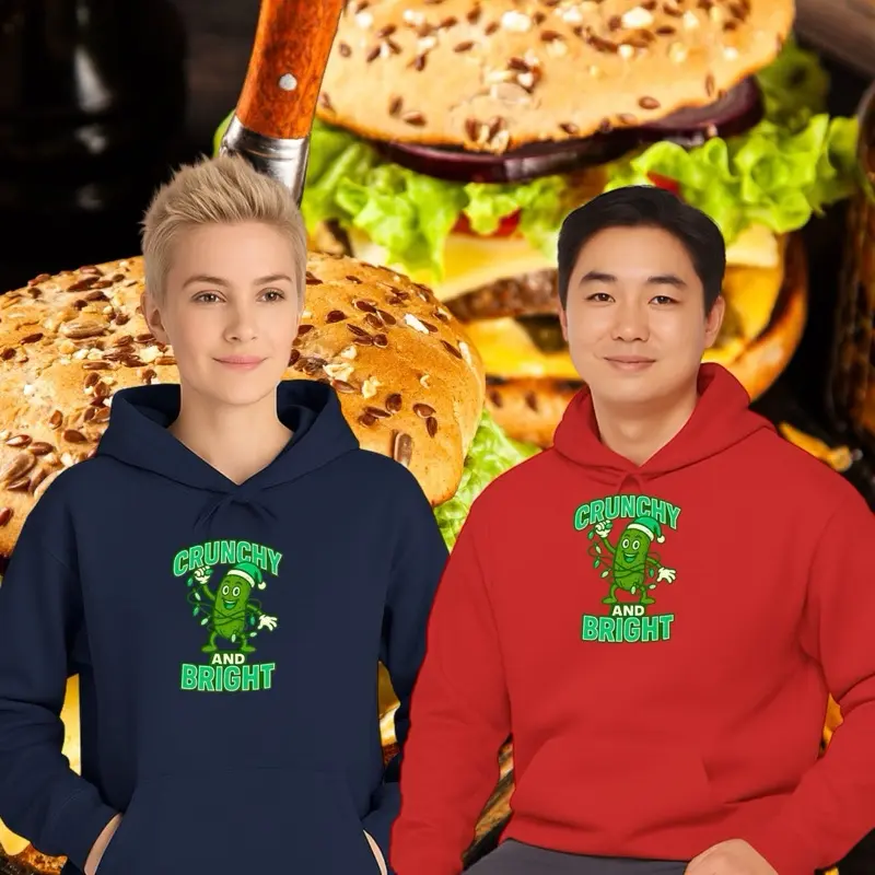Pickle Hoodie Crunchy & Bright Sweatshirt Foodie Gift Cozy Pullover Funny Food Apparel Unisex Hoodie with Kangaroo Pocket for Men Women