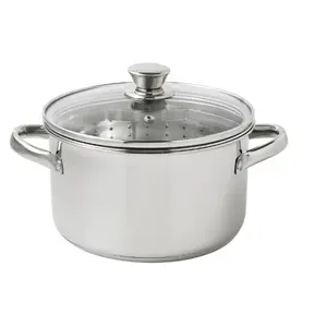 Stainless Steel 4-Quart Steamer Pot - 3 Layers, Oven Safe with Glass Lid for Cookware Pasta