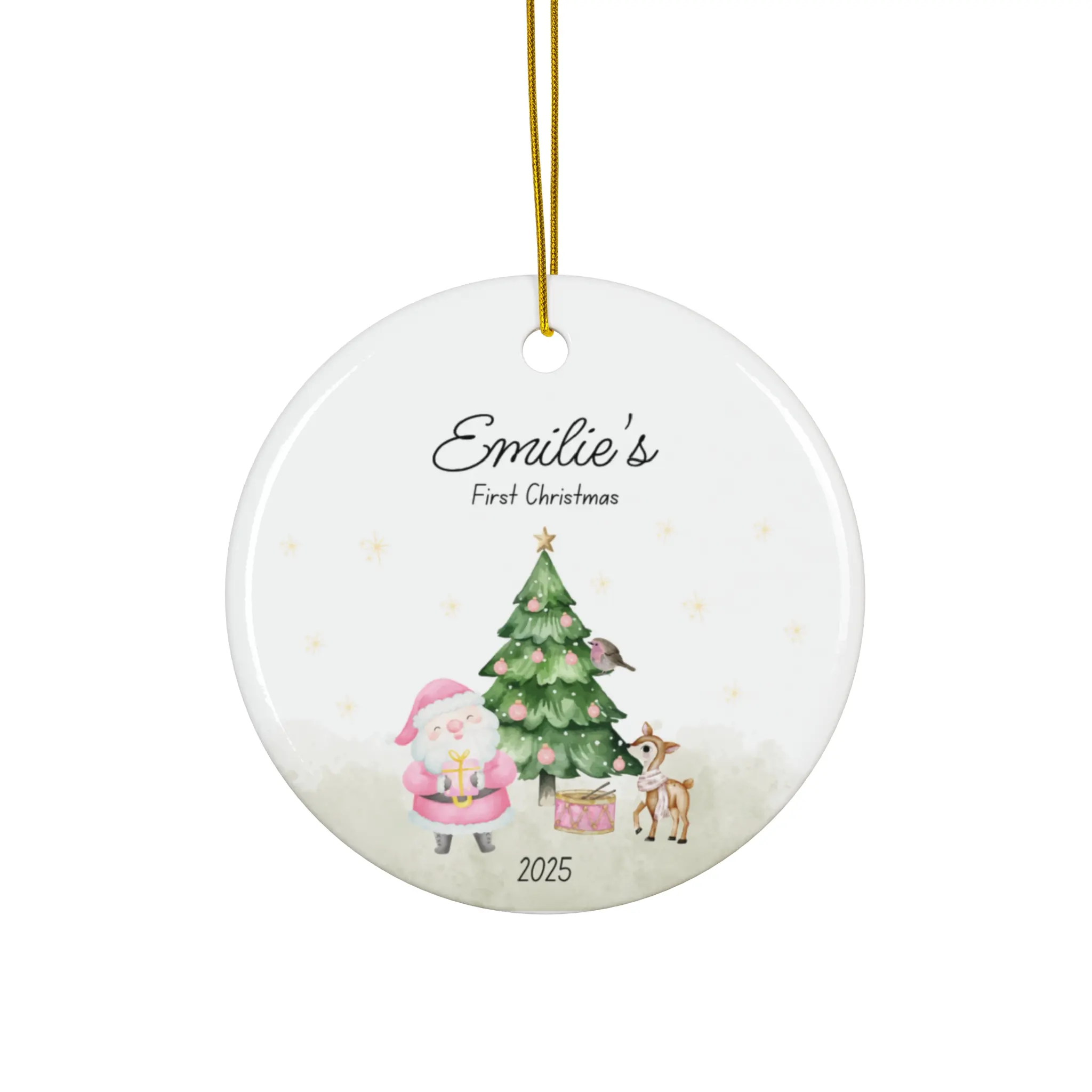 Personalized Ceramic Ornament, First Christmas Keepsake, Tree Decoration, Holiday Gift, Customized Gift for Kids