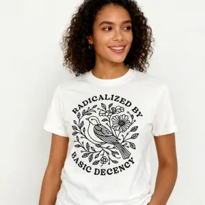 Comfort Colors Vintage Radicalized By Basic Decency T-Shirt, Floral Social Justice Tee, Pro Immigrants Human Rights T-Shirt