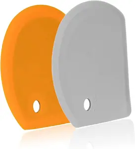 Dough Scraper with Stainless Steel Sheet, Curved Edge Flexible Bowl Scraper for Baking,  Grade  Bench Scraper for Sourdough Bread Proofing Basket, Set of 2, Gray & Orange,