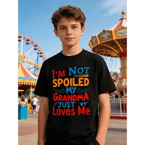 [Soft Boys' Tee] Soft Boys' Short Sleeve Tee | 'I'M Not Pampered, My Grandma Cares for Me' Monogram Design | Light Fabric, Cozy Summer Top, Washable, Sports & Everyday Use