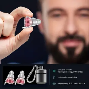 High-Fidelity Earplugs with Metal Keychain and 2 Interchangeable Tips - Comfortable Soft Silicone Noise-Cancelling Earplugs Musicians, Concerts, Sleep, etc. (Red)