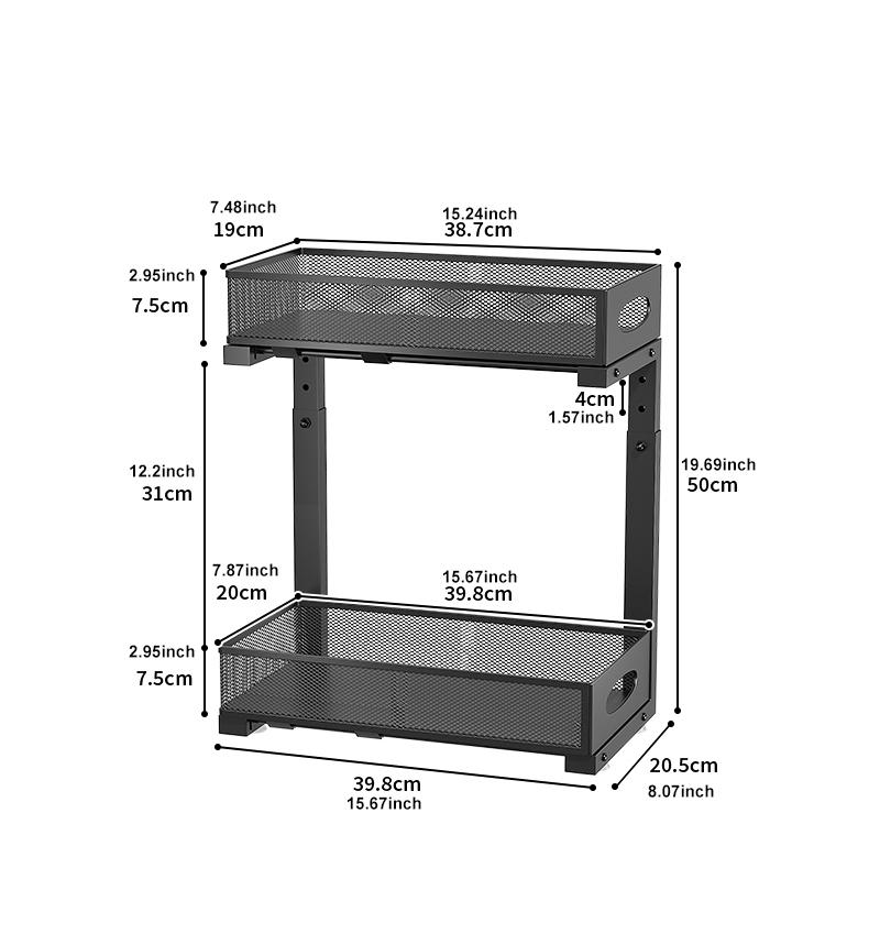 2 Pack Under Sink Organizer,Adjustable Height,2 Tier Pull Out Under Cabinet Organizer,Slide Out Thickened Metal Under Sink Storage for Kitchen Bathroom Laundry Cabinet Pantry,White,black Shelf Rack Racks