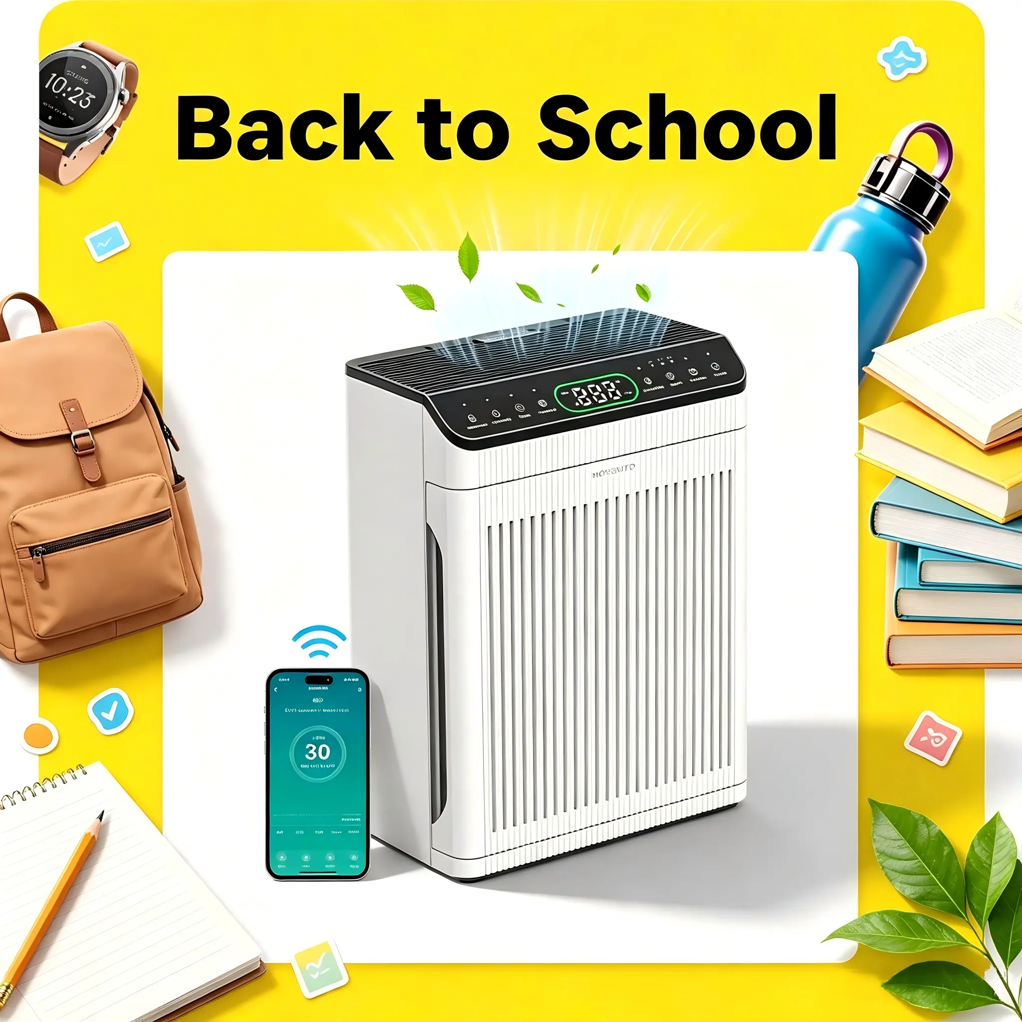 MORENTO MR5866 Large Room Air Purifier (Up to 1690 ft²) - True HEPA Filter, Real-Time PM2.5 Display, Pet/Auto Modes, Wi-Fi Enabled, Dual-Sided Intake, Home Diffuser, Voice/Smartphone App Control, Adjustable Timer, 7.96 lbs, Anti-Bacteria, Allergy Relief