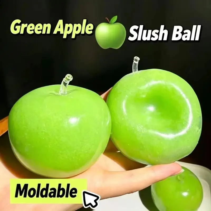 Green Apple Slushie Squishy Fidget Toy ASMR Crunchy Moldable Non-Bounce Sensory ADHD Stress Reliever Medium Grip