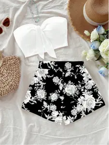 Women's Casual Knot Tie Crop Top Set, Sleeveless Halter Neck Cami, Summer Fashion, Comfortable & Stylish, Perfect for Daily Wear