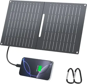 15W Small Solar Charger Panels with USB C USB A Fast Charging Foldable Emergency Power Panels for Camping Backpacking Compatible with Cell Phone, iPhone, Samsung Galaxy, Google Pixel, LG