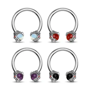 16G Amethyst/Opalite/Obsidien/Red Agate Stone Dragon Claw Circular Barbell Septum