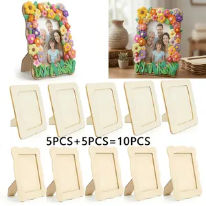 10pcs Frame Painting Handmade Set: Including 10 Unfinished Wooden Frames (5 Wavy and 5 Rectangular), Wooden DIY Photo Frames, Home Decorations, Picture Frame