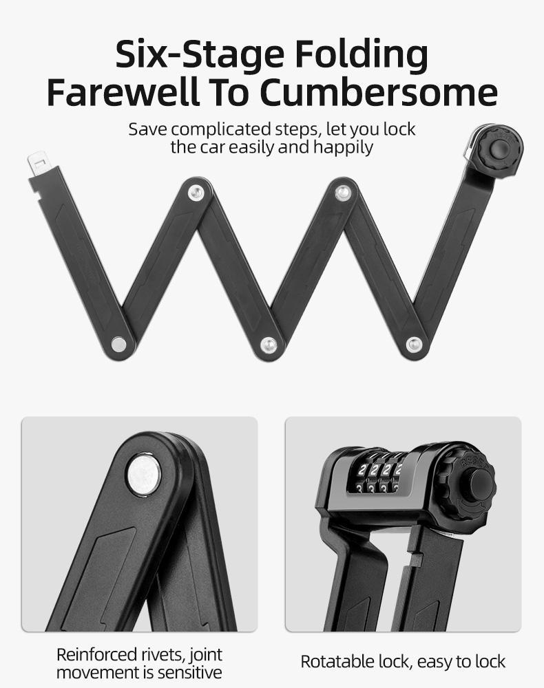 ROCKBROS Folding Bike Lock Combination Bike Lock with Mount Electric Bike Lock Heavy Duty Anti Theft Bicycle Locks with Mounting Bracket 4-Digit Foldable Bike Lock